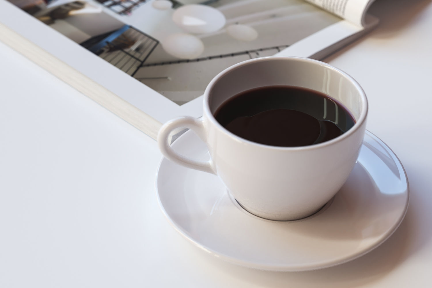 A magazine next to cup of coffee 3D model_2