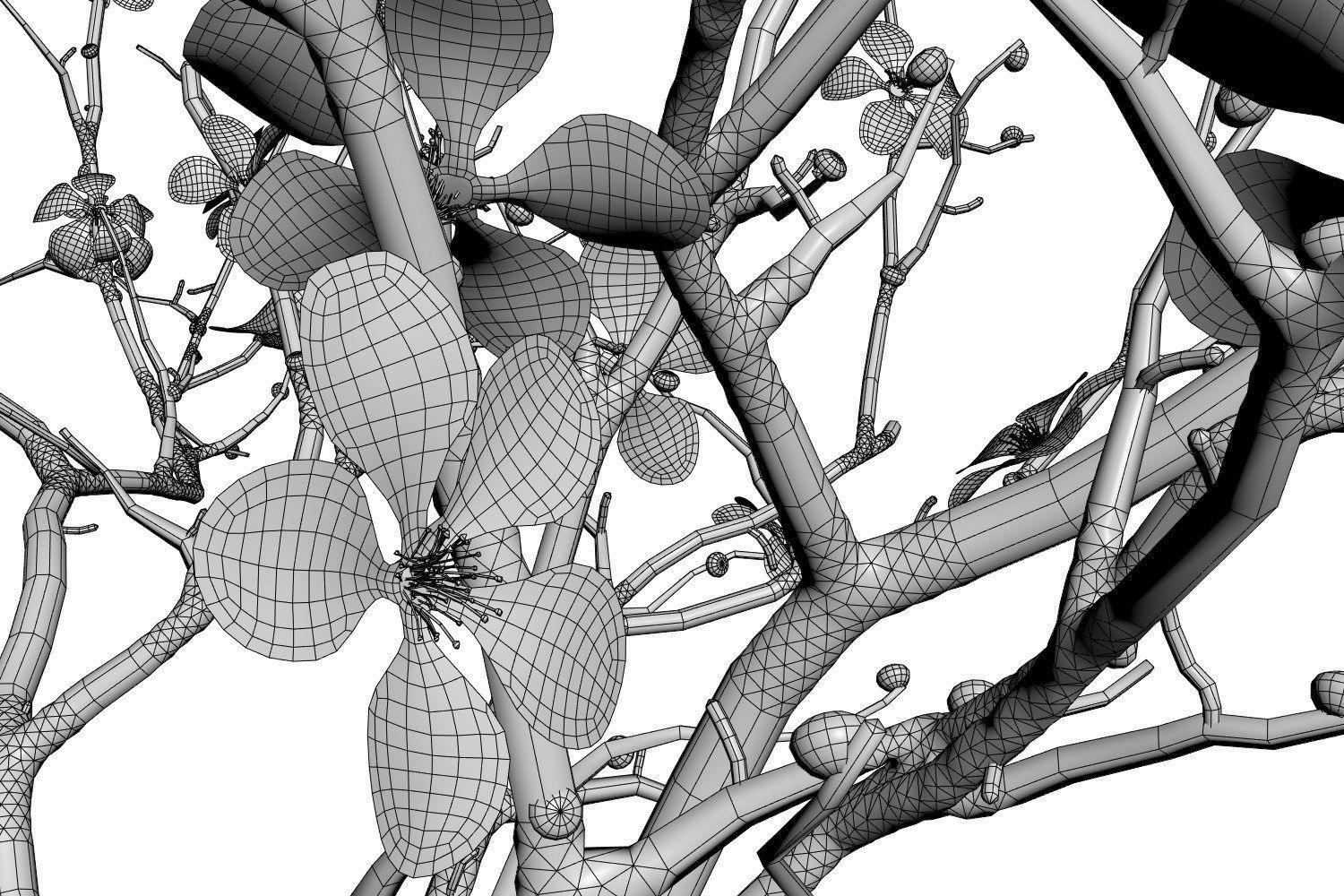 Twig with flowers and a bird in ceramic vase 3D model_8