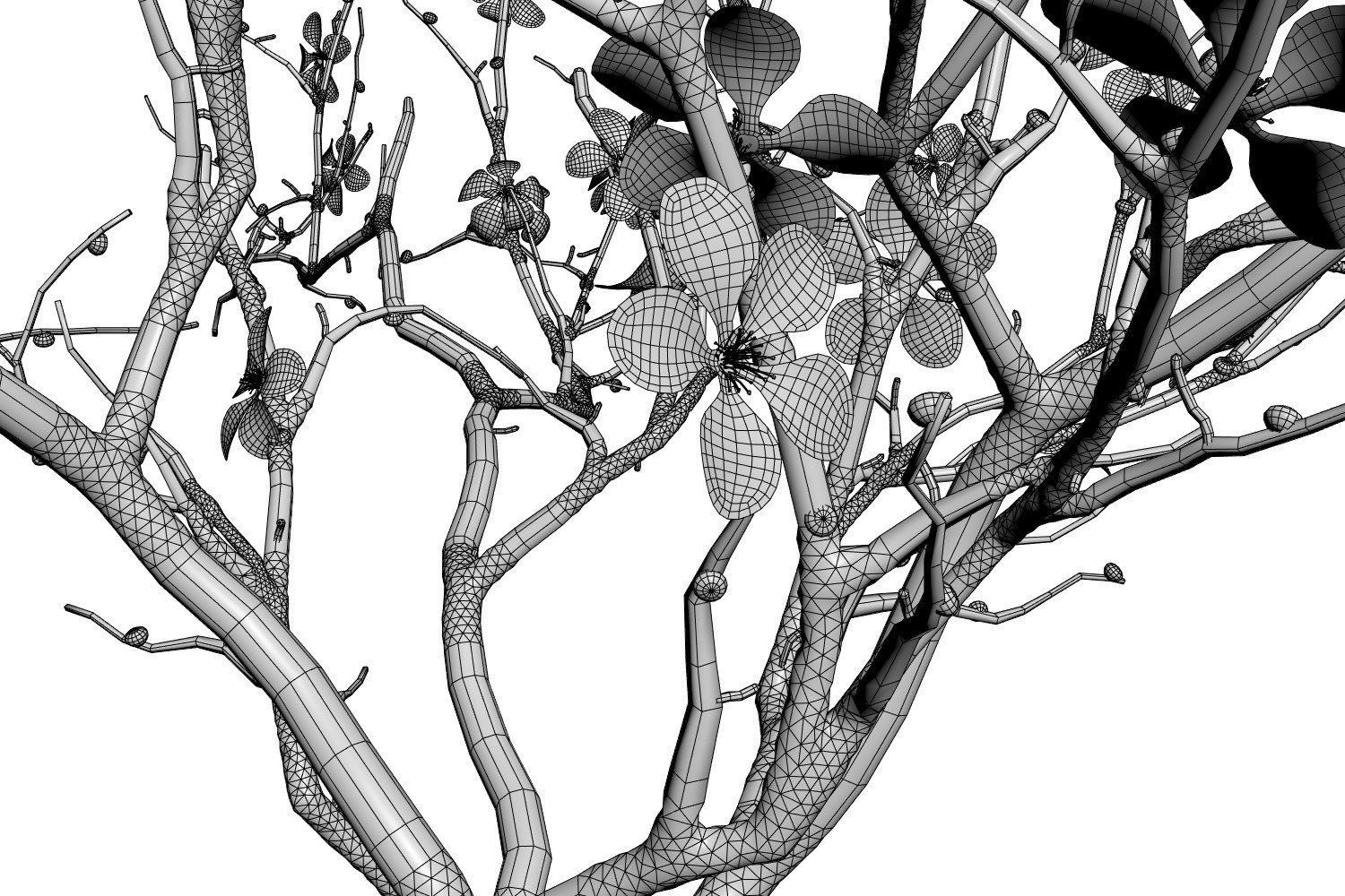 Twig with flowers and a bird in ceramic vase 3D model_5