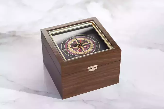 Compass in a wooden box 3D model
