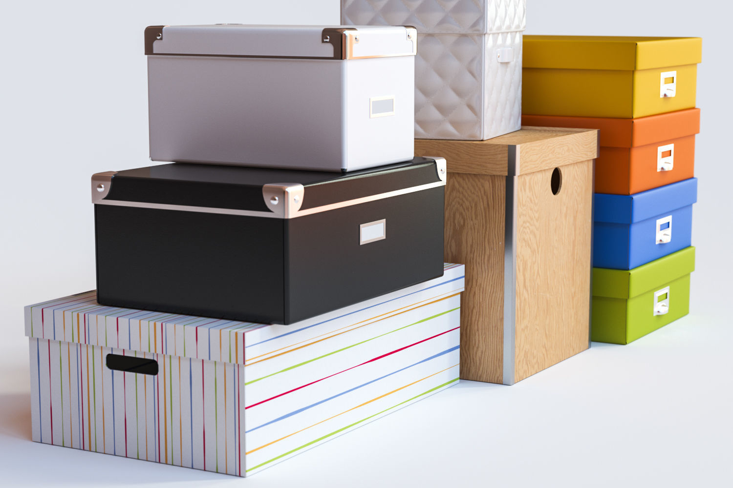 Stock of a colorful box 3D model_1