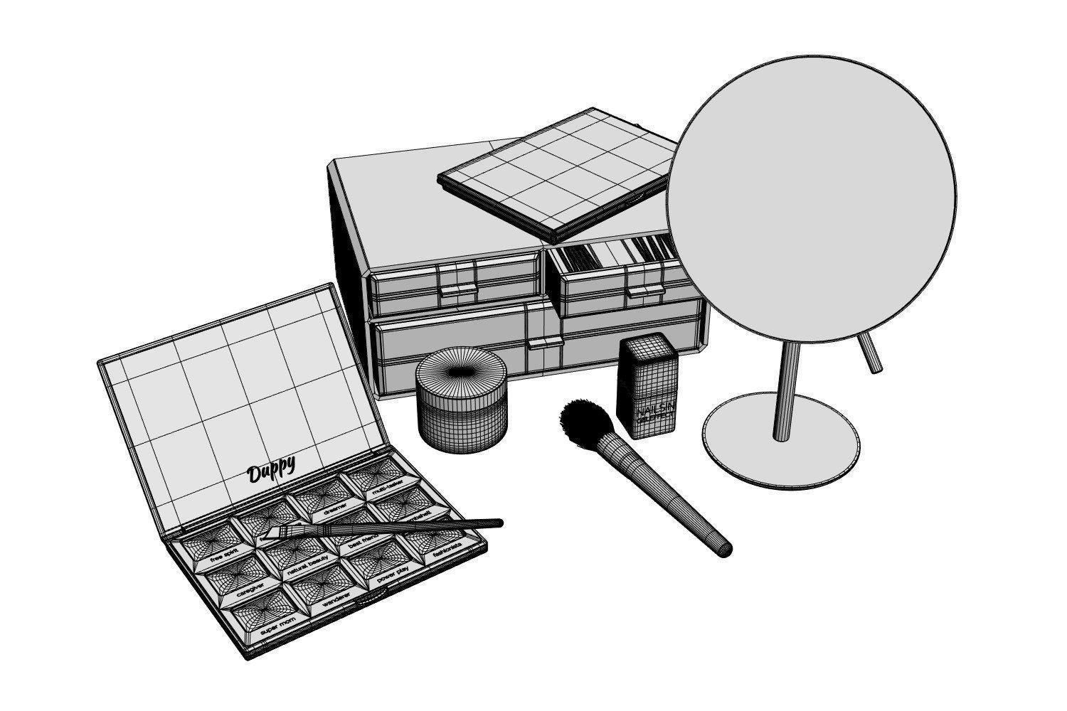 Make-up set with a mirror 3D model_7