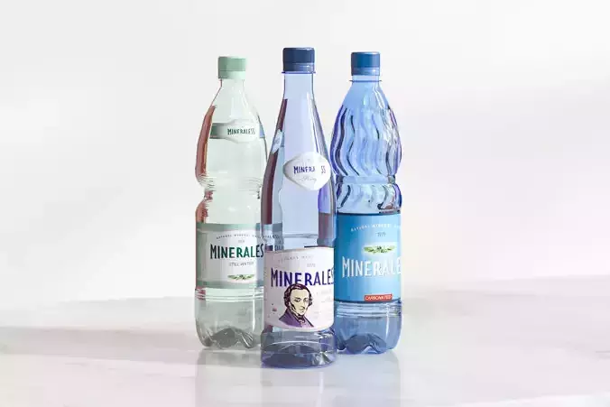 Three bottles with mineral water 3D model