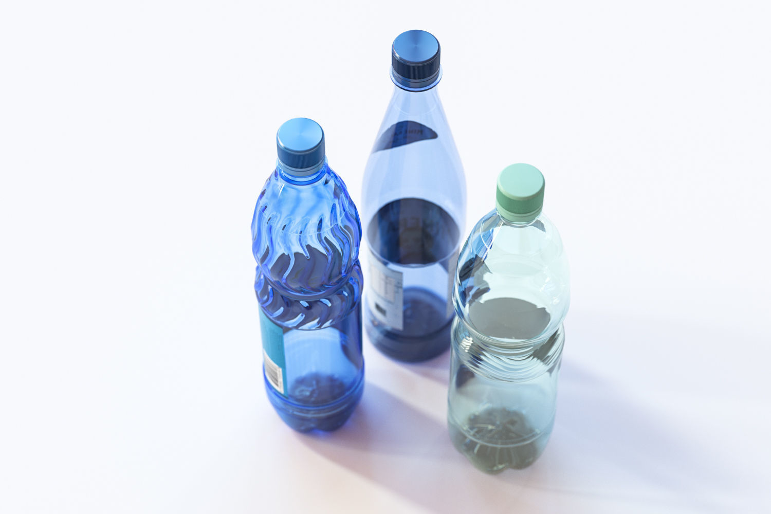 Three bottles with mineral water 3D model_3