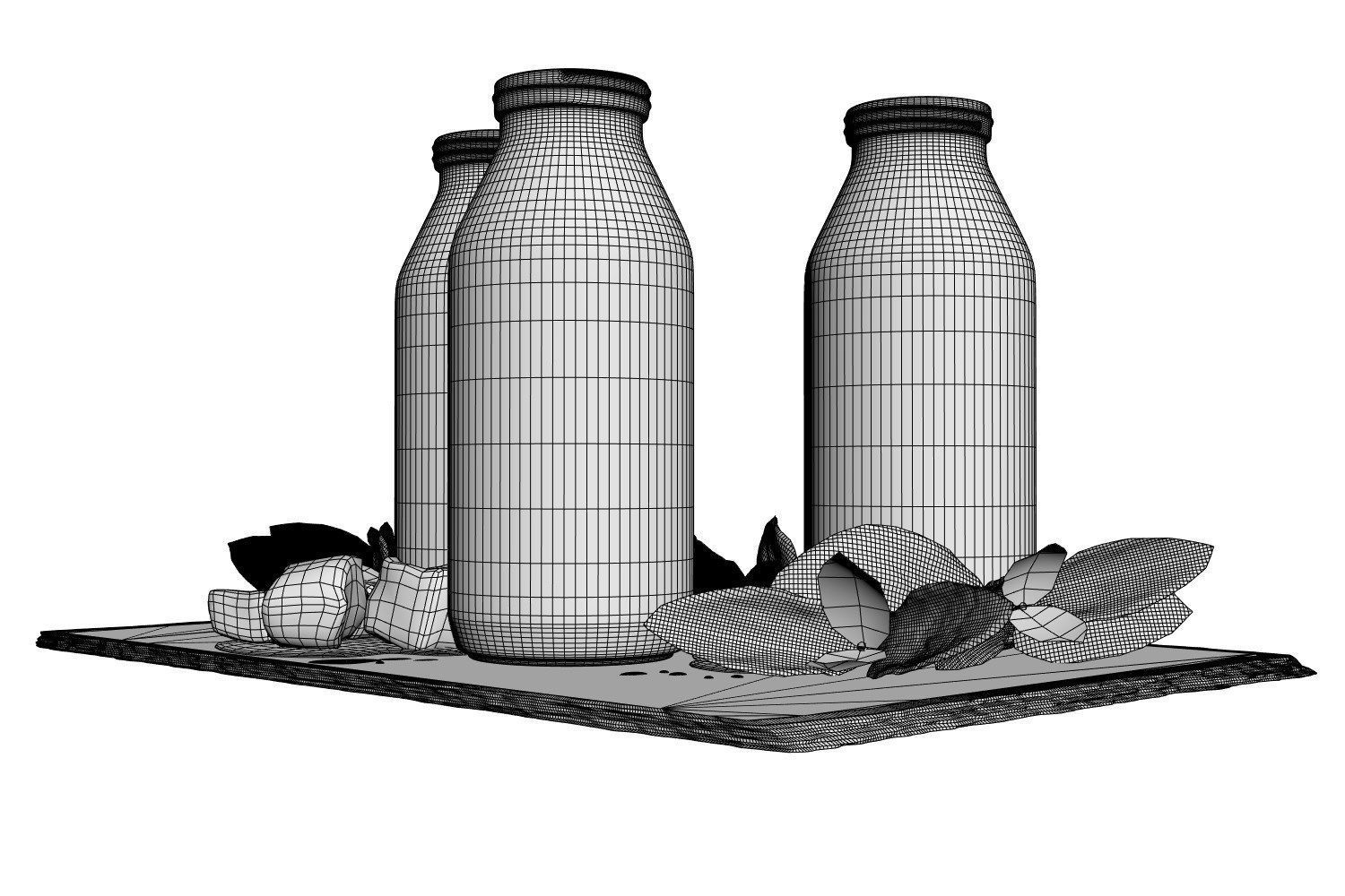 Glass bottles with water standing on a pad 3D model_8