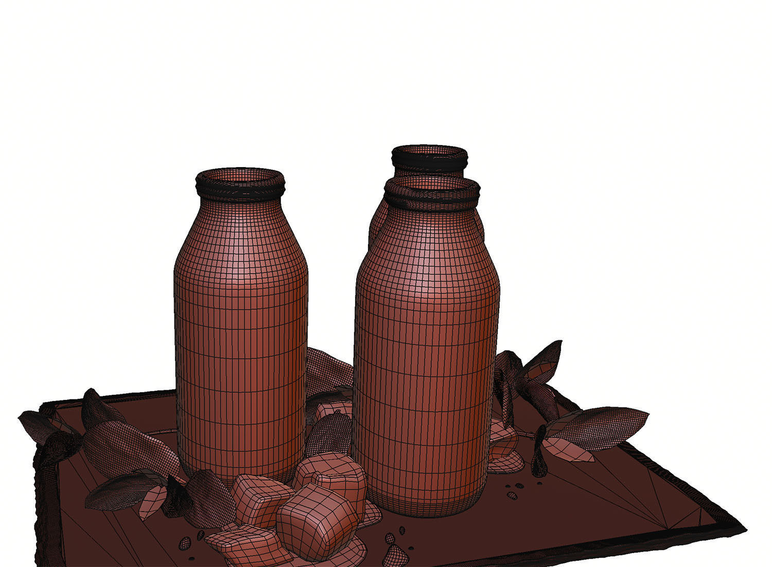 Glass bottles with water standing on a pad 3D model_14