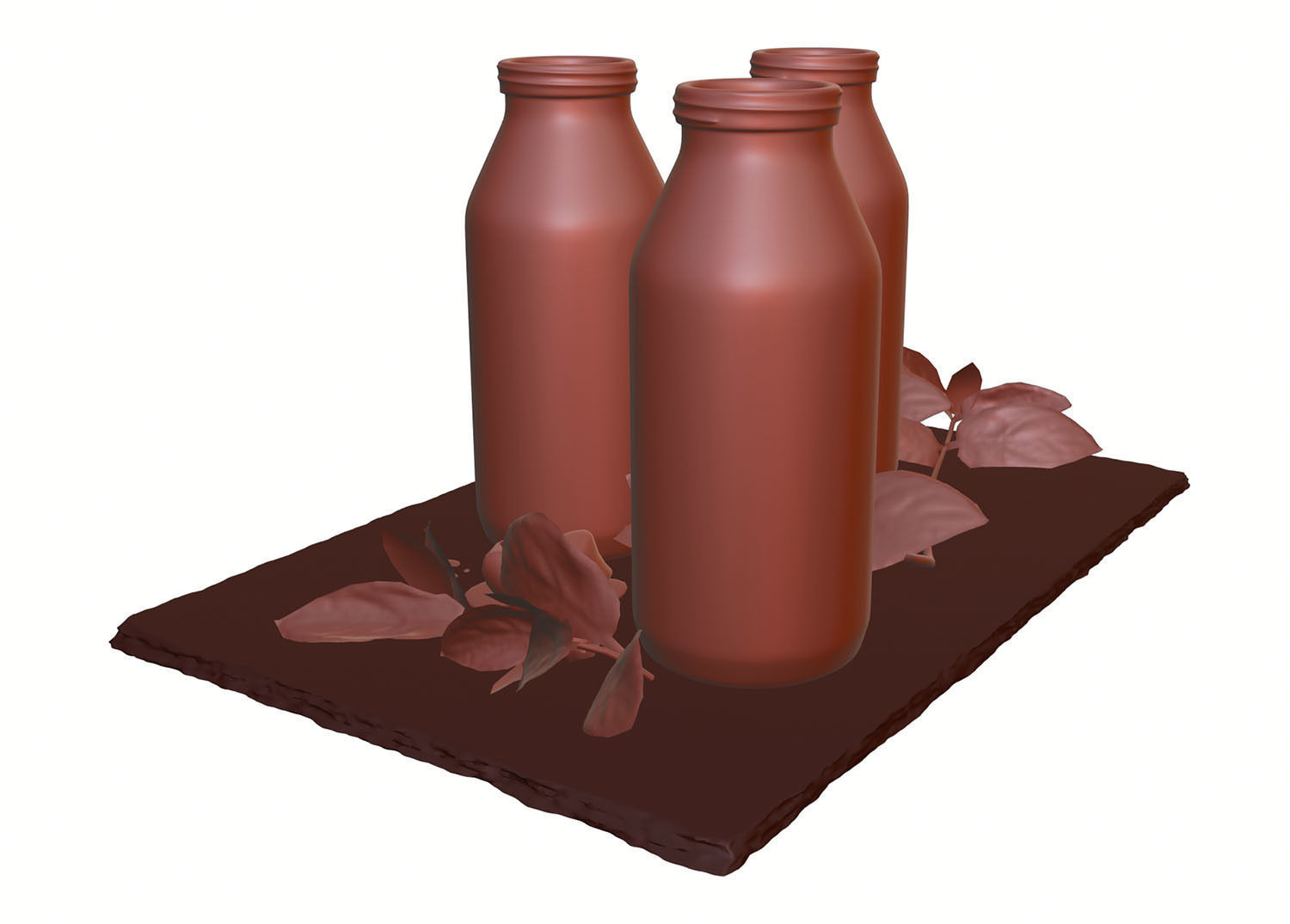 Glass bottles with water standing on a pad 3D model_9