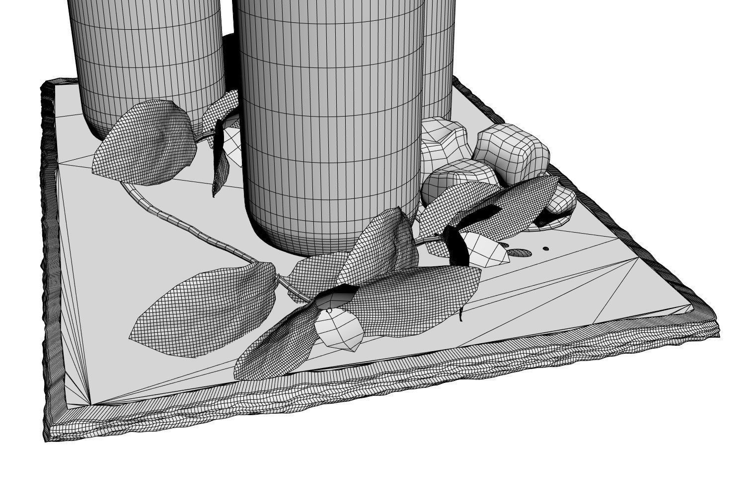 Glass bottles with water standing on a pad 3D model_5