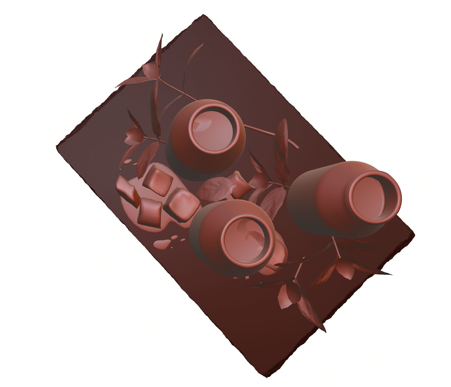 Glass bottles with water standing on a pad 3D model_12