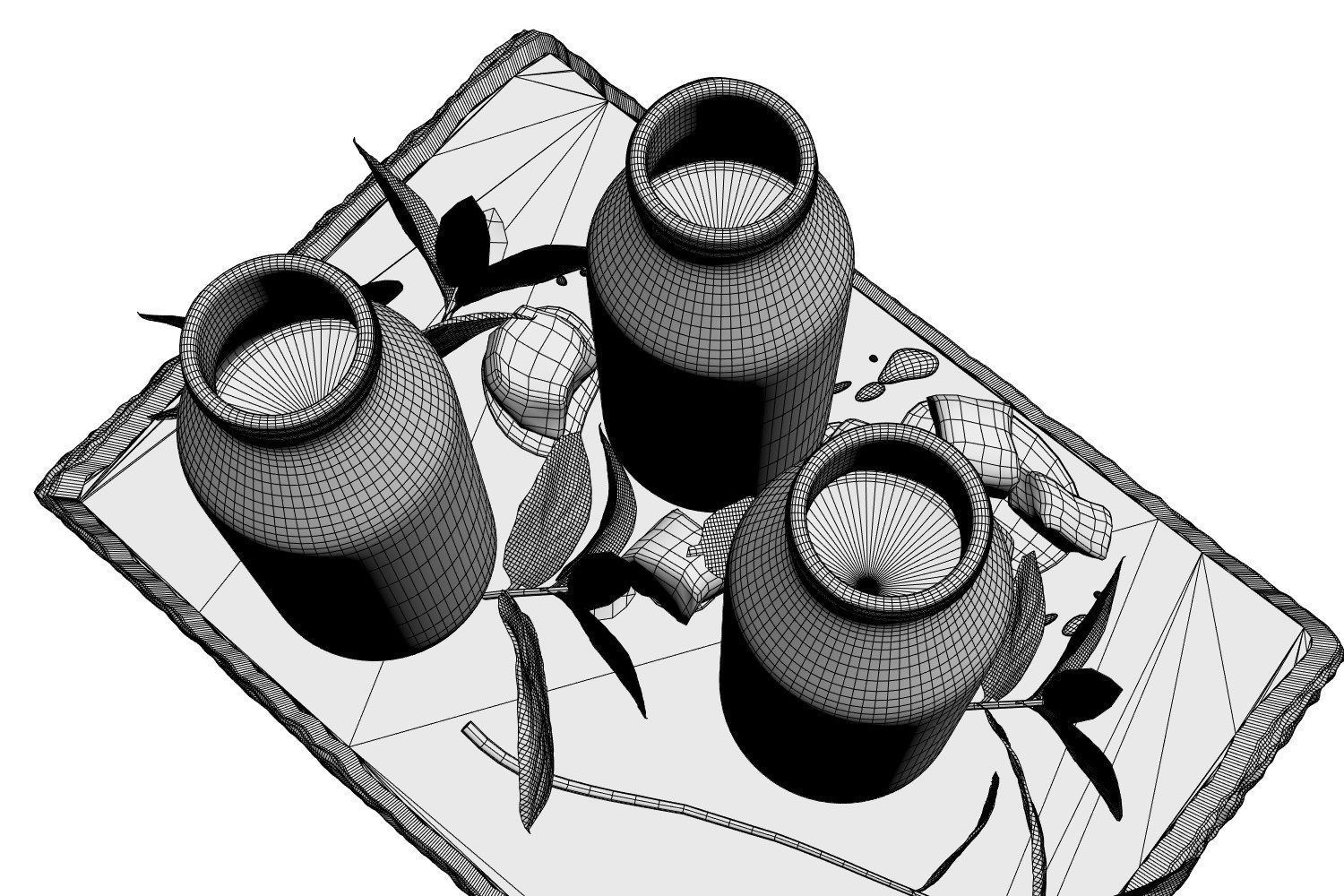 Glass bottles with water standing on a pad 3D model_4