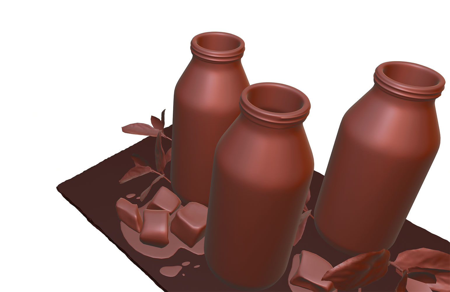 Glass bottles with water standing on a pad 3D model_11