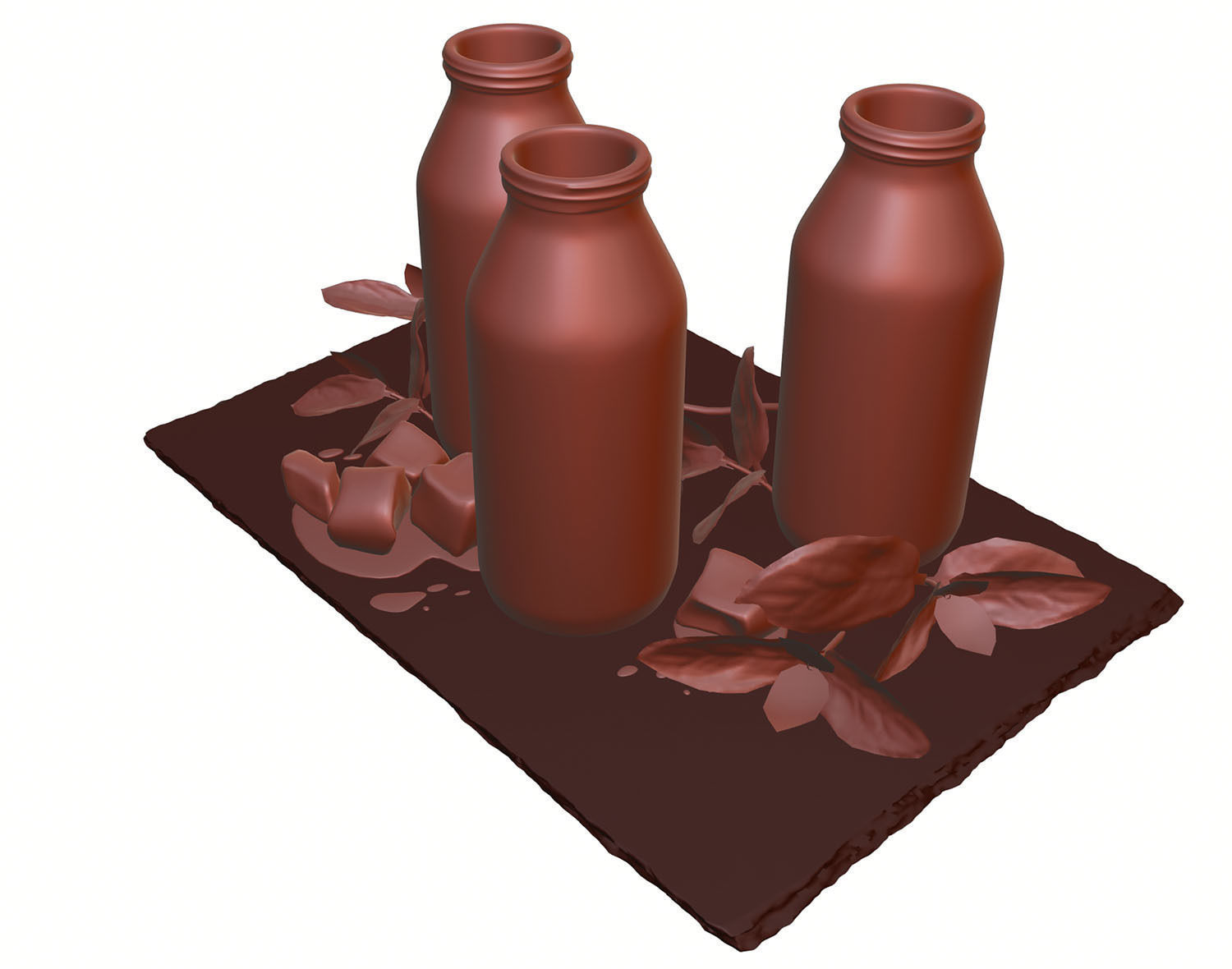 Glass bottles with water standing on a pad 3D model_10