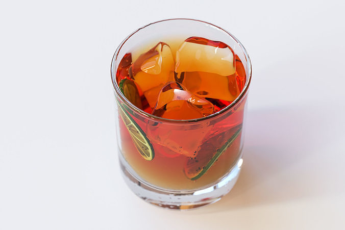 A glass of tea with lime slice nad ice cubes 3D model 3