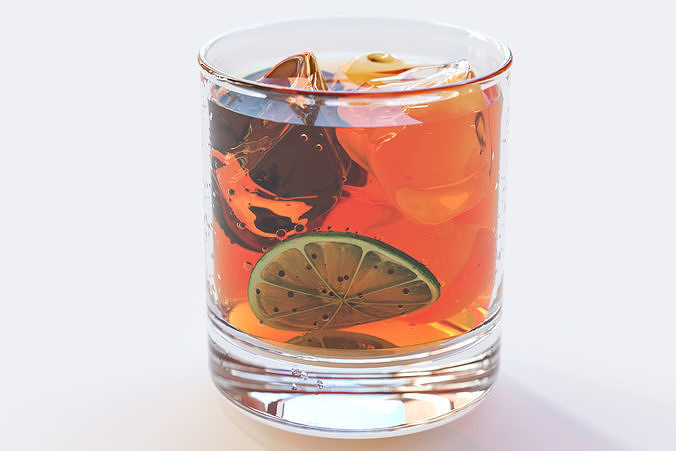 A glass of tea with lime slice nad ice cubes 3D model 2
