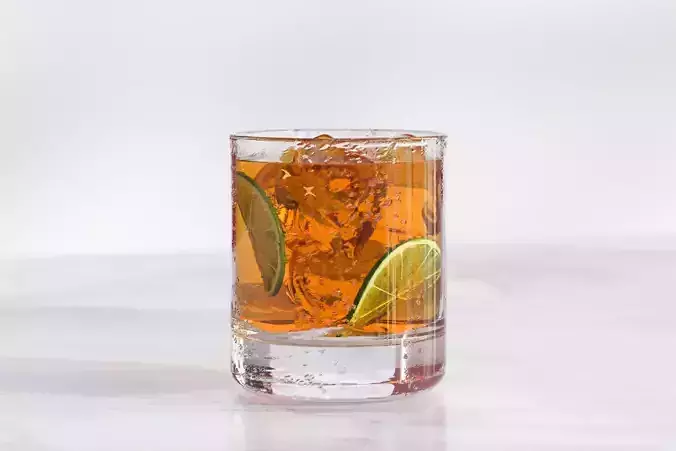 A glass of tea with lime slice nad ice cubes 3D model