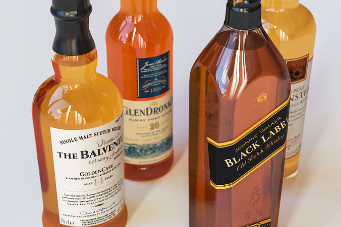 Bottles with whisky 3D model 2