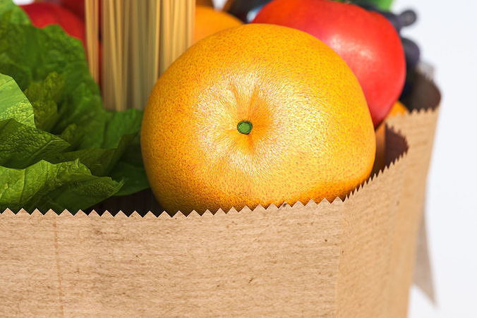 Paper bag full of groceries 3D model 3