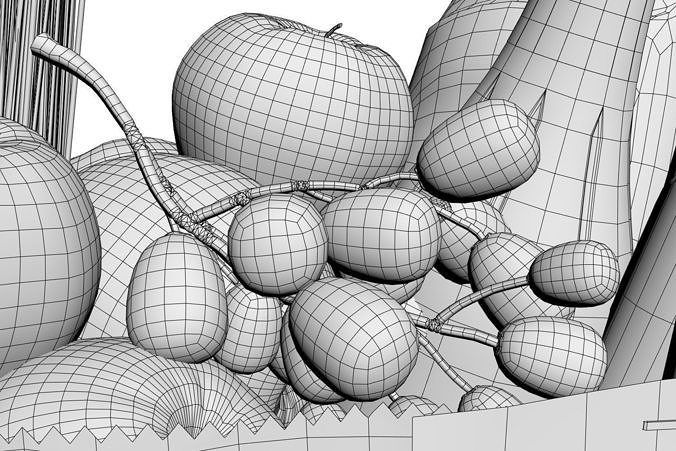 Paper bag full of groceries 3D model 5