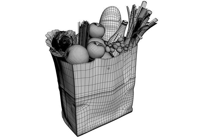 Paper bag full of groceries 3D model 6