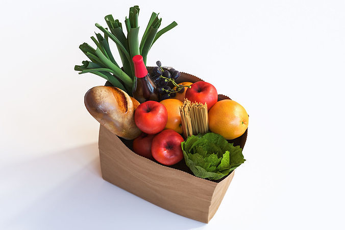 Paper bag full of groceries 3D model 4