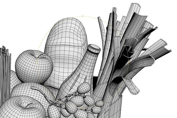 Paper bag full of groceries 3D model 7