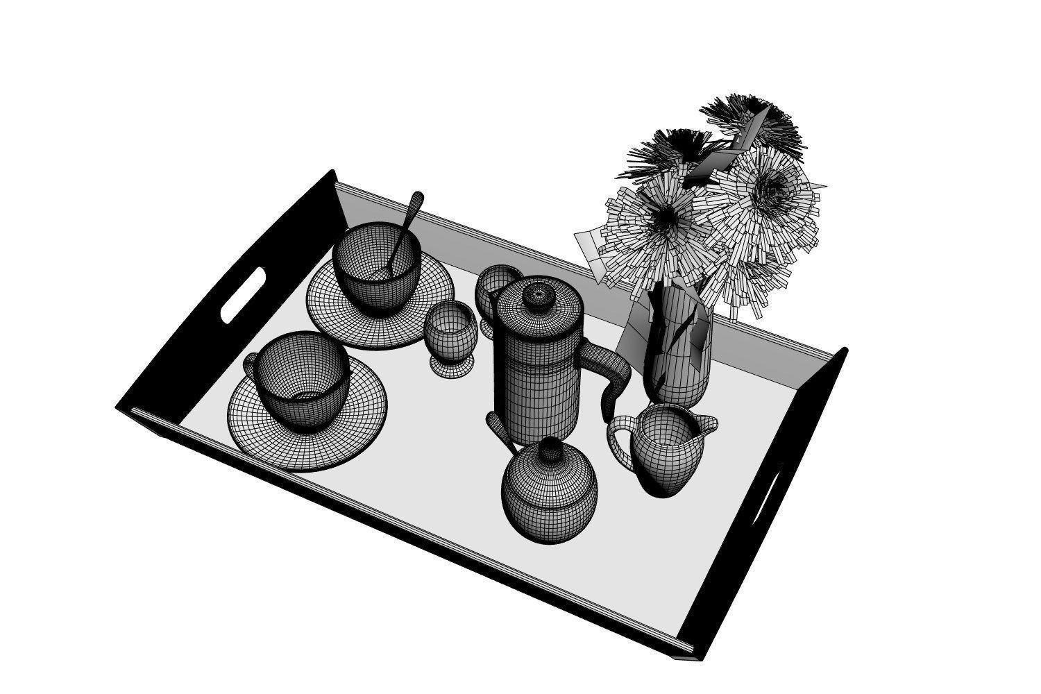Porcelain breakfast set on a wooden tray 3D model_5
