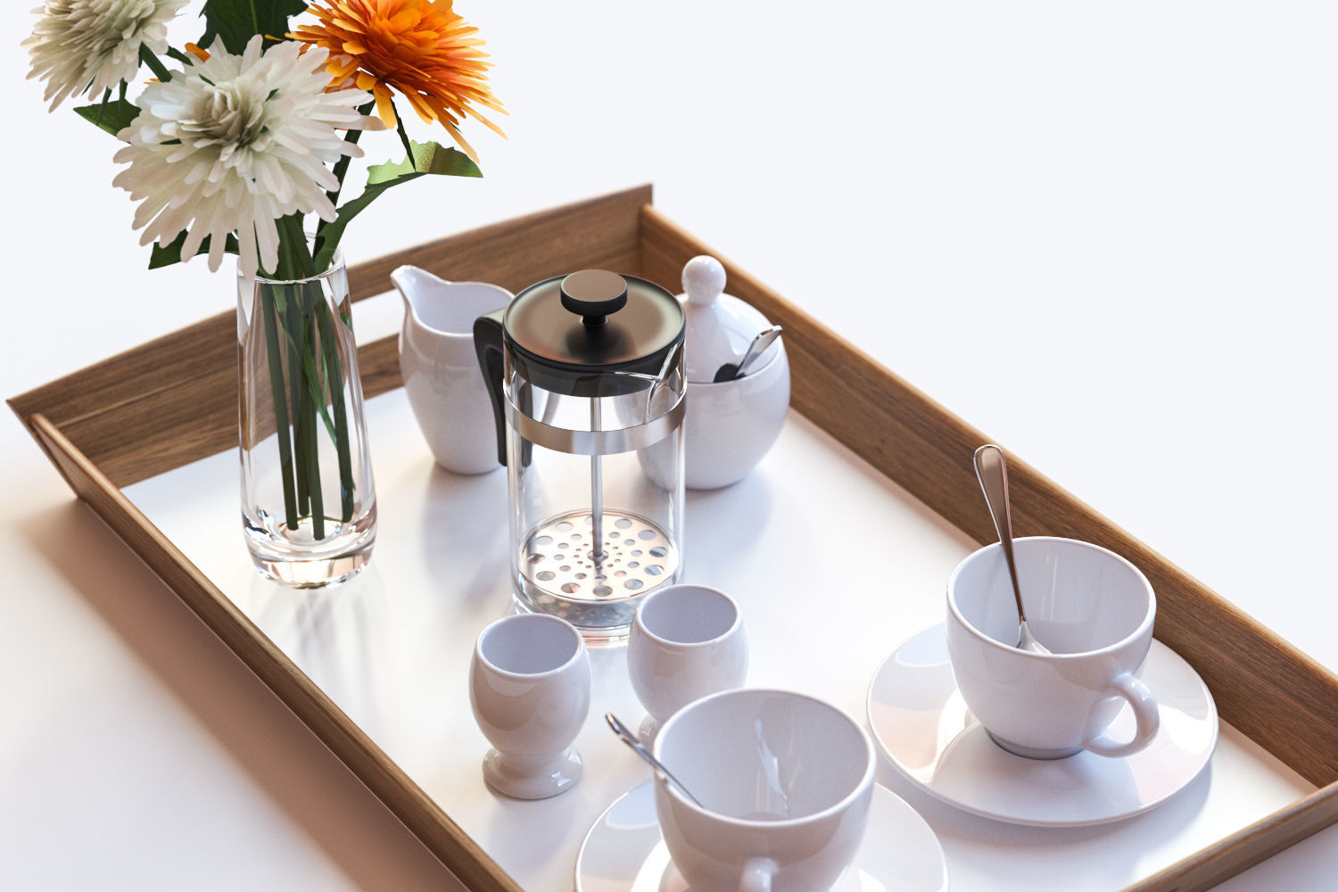 Porcelain breakfast set on a wooden tray 3D model_3