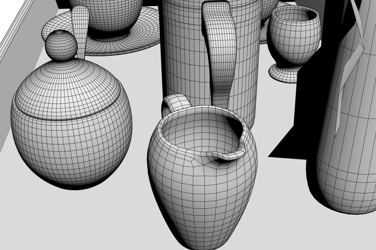 Porcelain breakfast set on a wooden tray 3D model_4