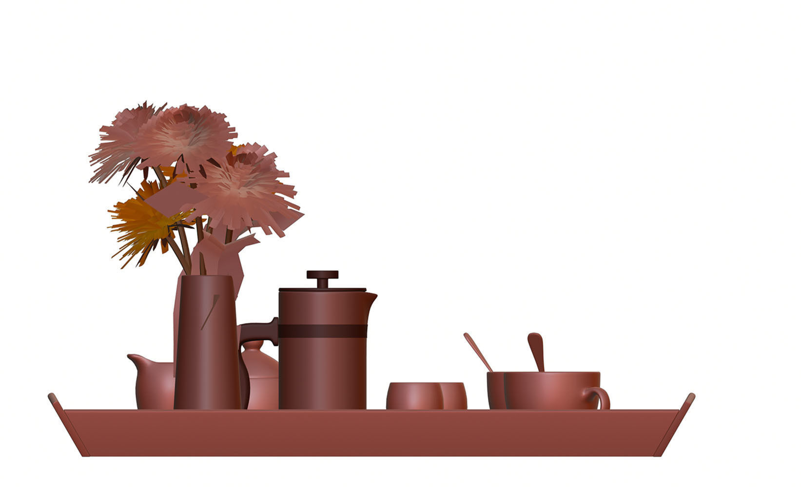 Porcelain breakfast set on a wooden tray 3D model_9