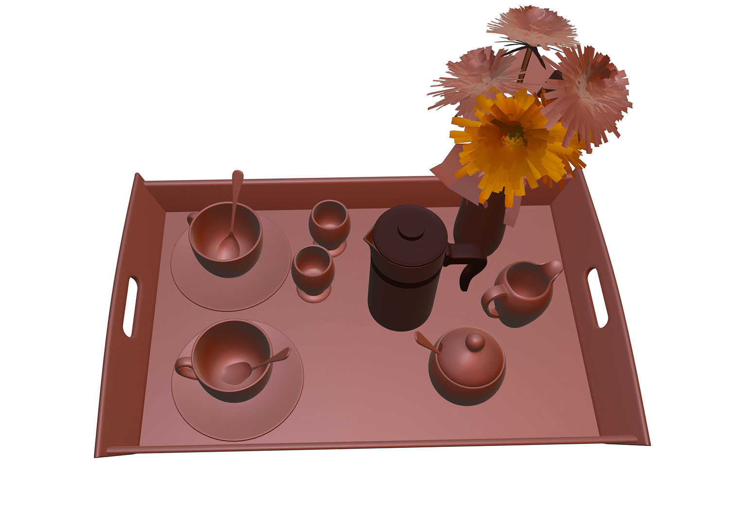 Porcelain breakfast set on a wooden tray 3D model_10