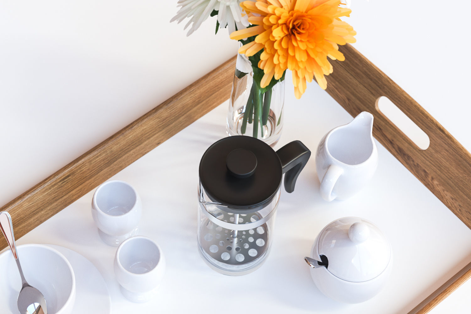 Porcelain breakfast set on a wooden tray 3D model_2