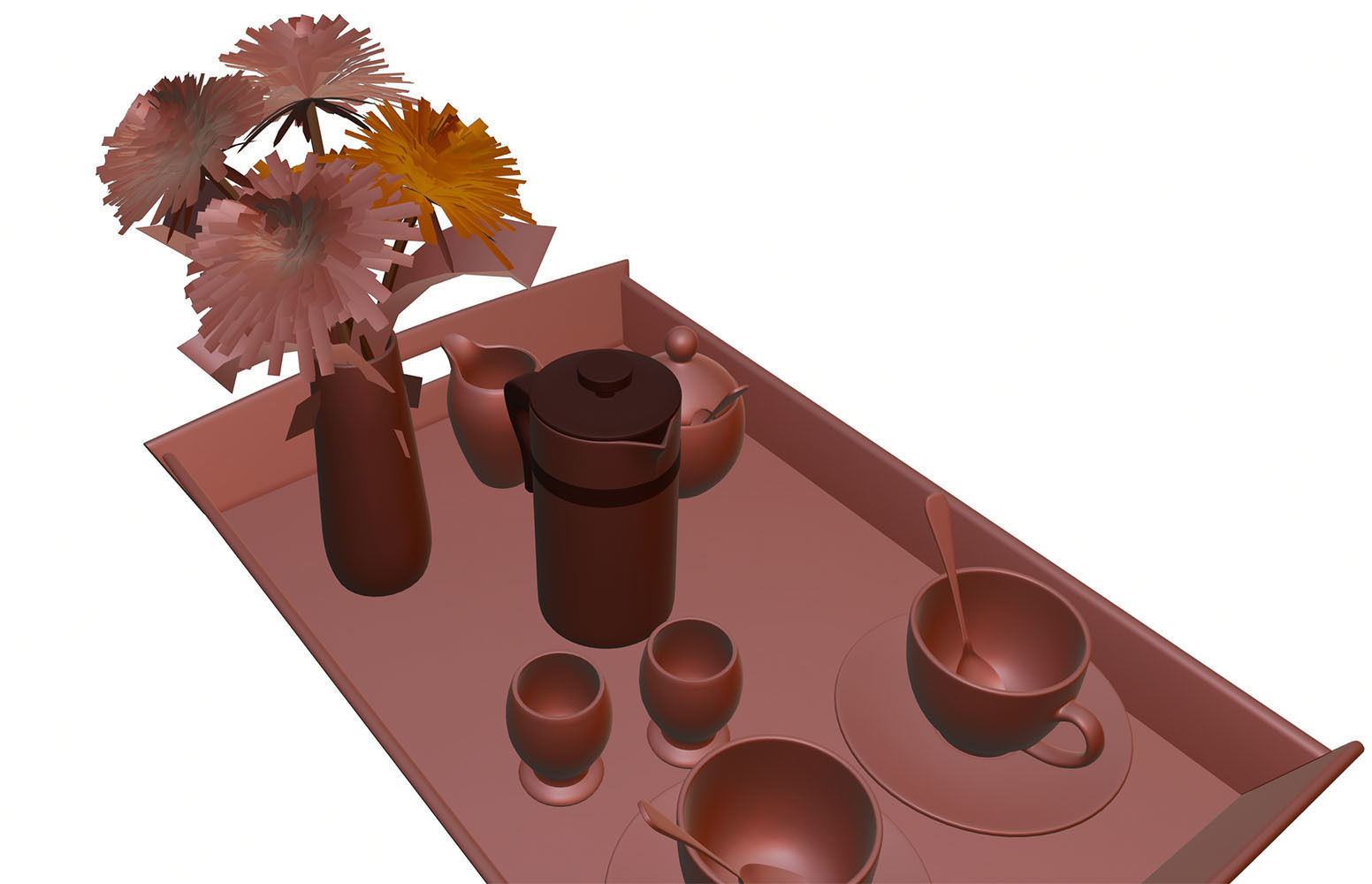 Porcelain breakfast set on a wooden tray 3D model_11