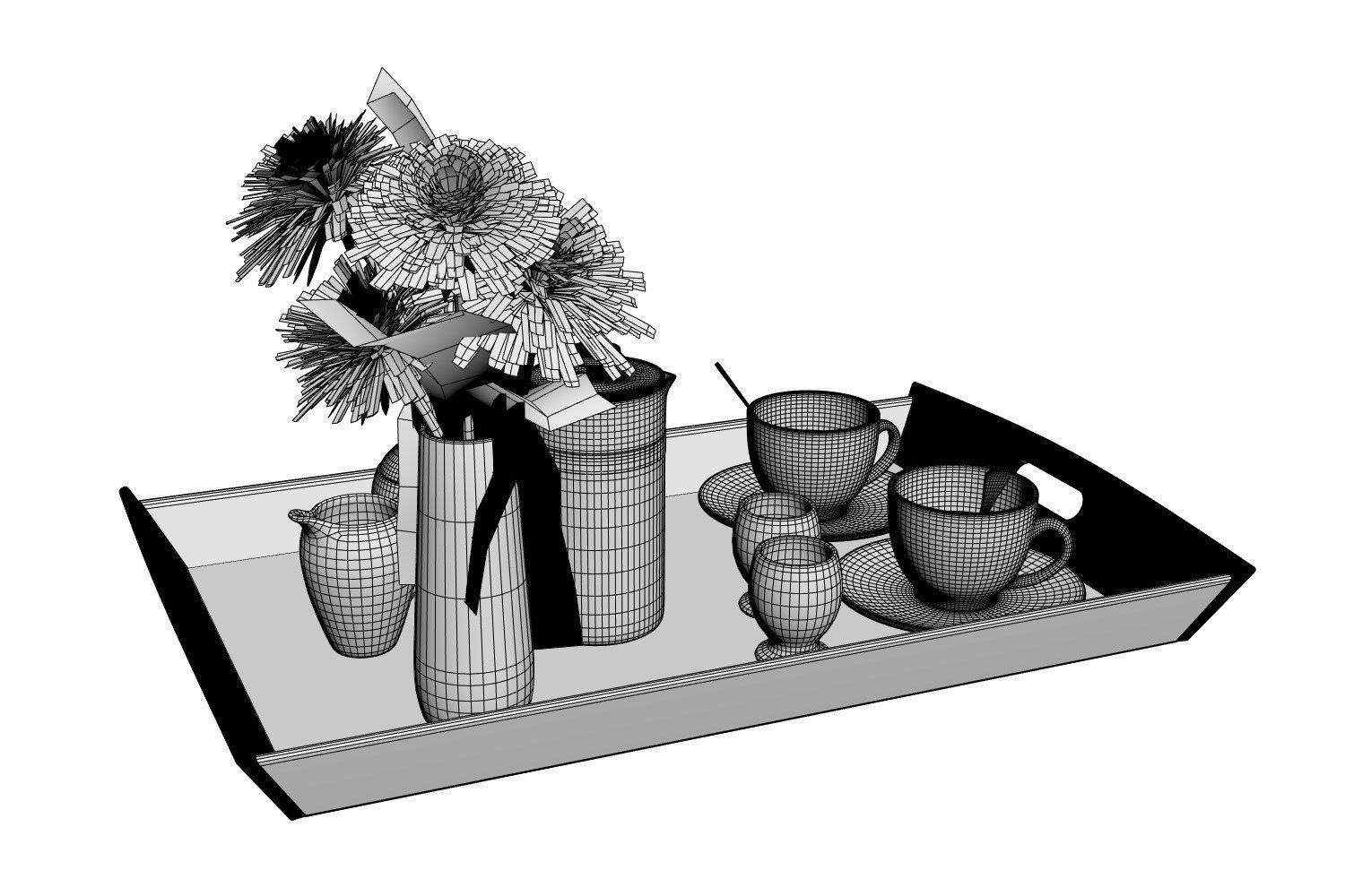 Porcelain breakfast set on a wooden tray 3D model_6