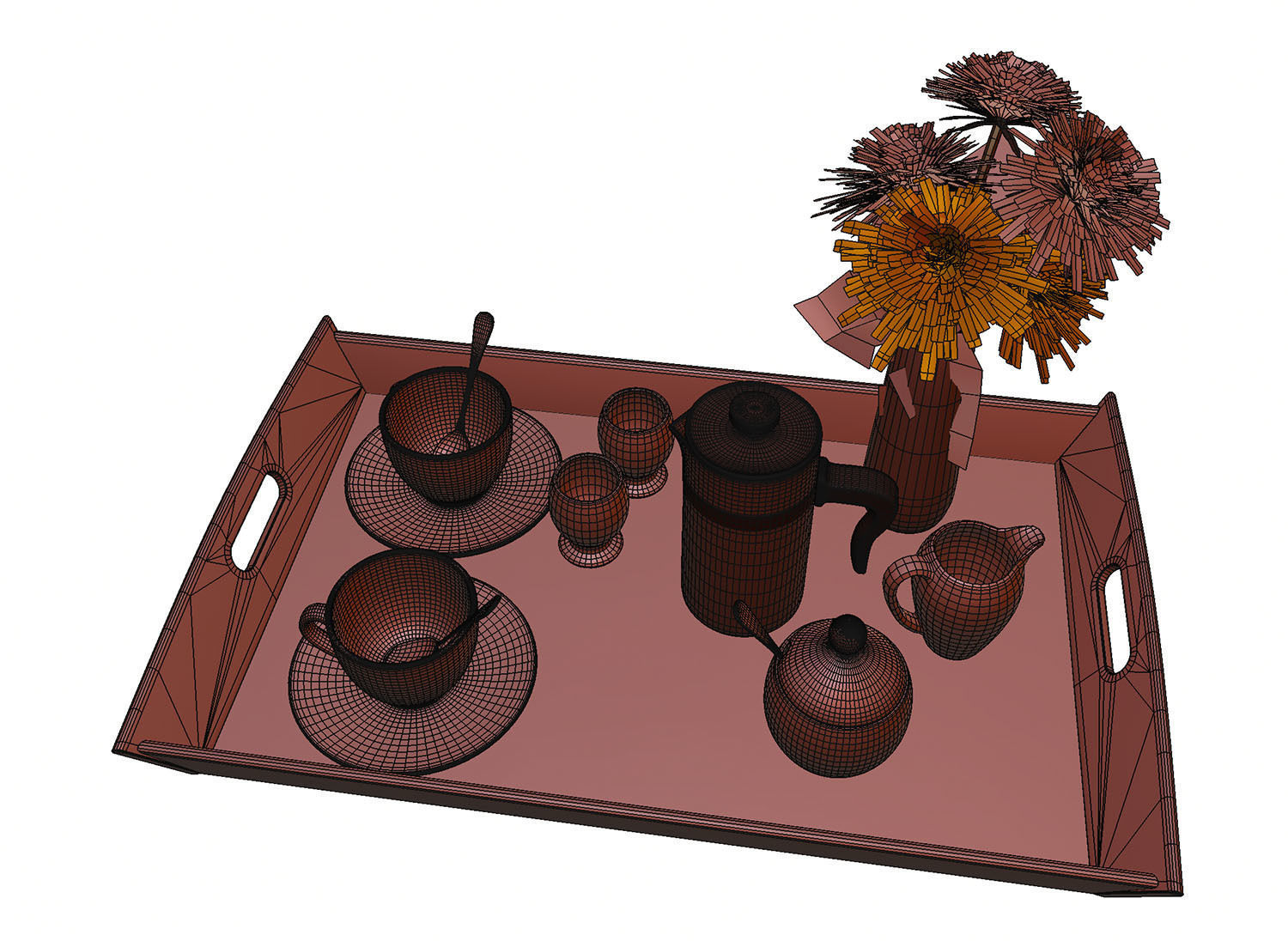 Porcelain breakfast set on a wooden tray 3D model_13