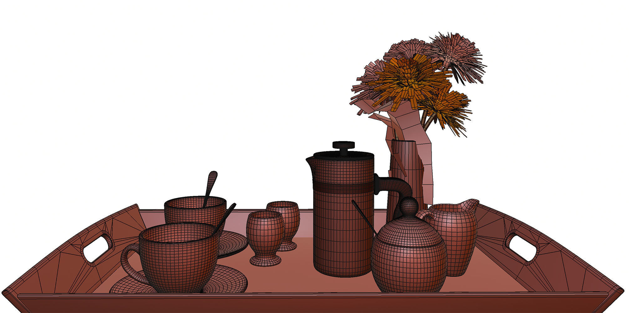 Porcelain breakfast set on a wooden tray 3D model_14