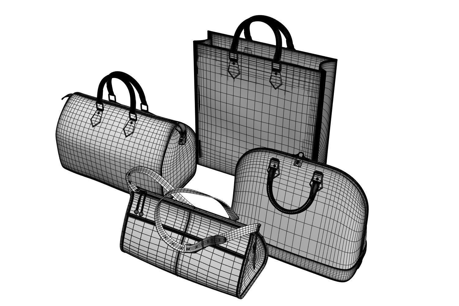 Set of four stylish brown bags 3D model_8