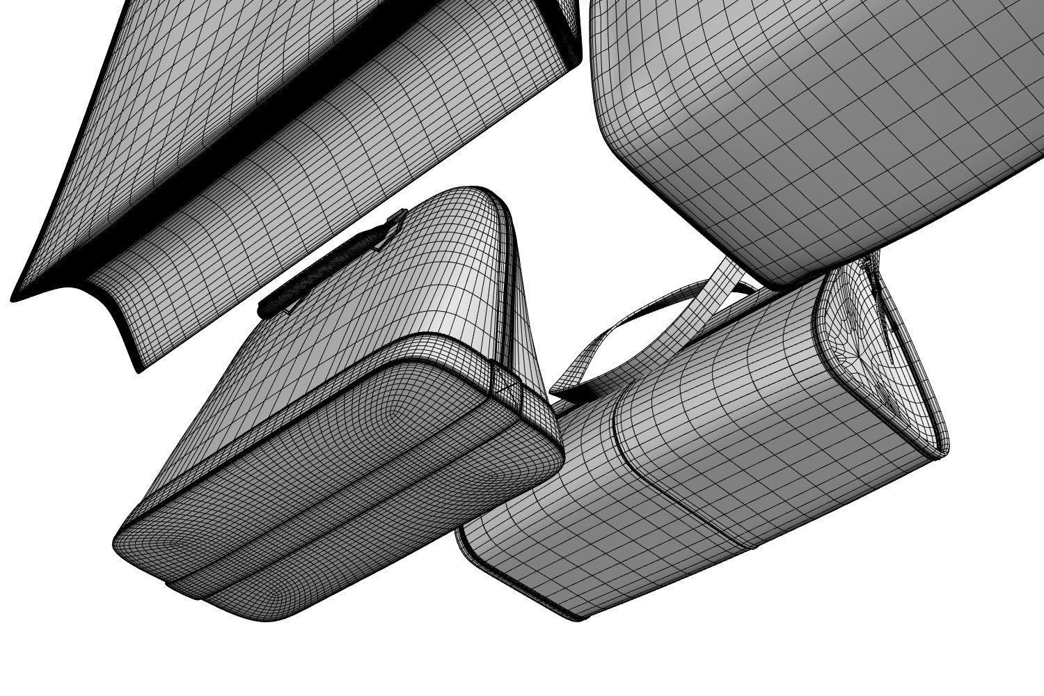 Set of four stylish brown bags 3D model_4