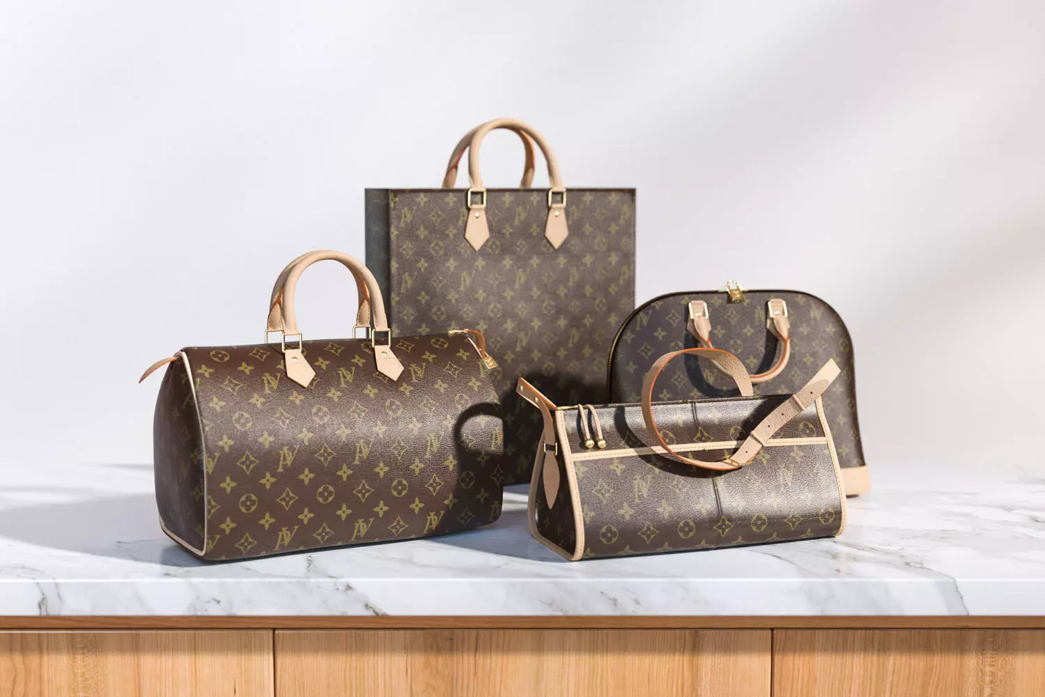 Set of four stylish brown bags 3D model_0
