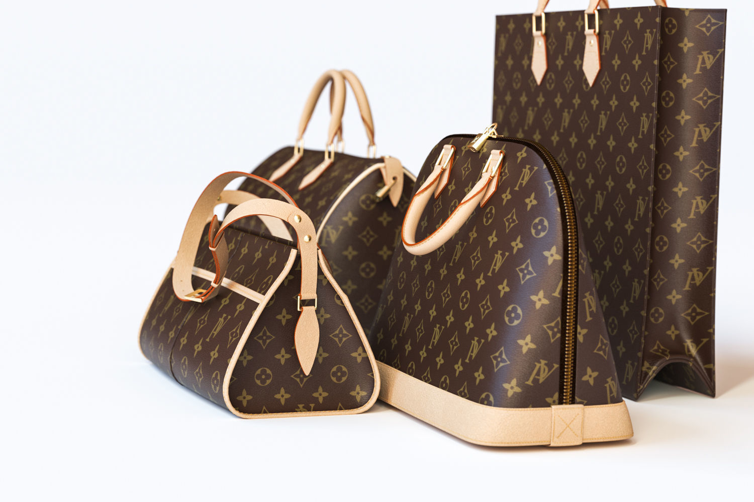 Set of four stylish brown bags 3D model_3