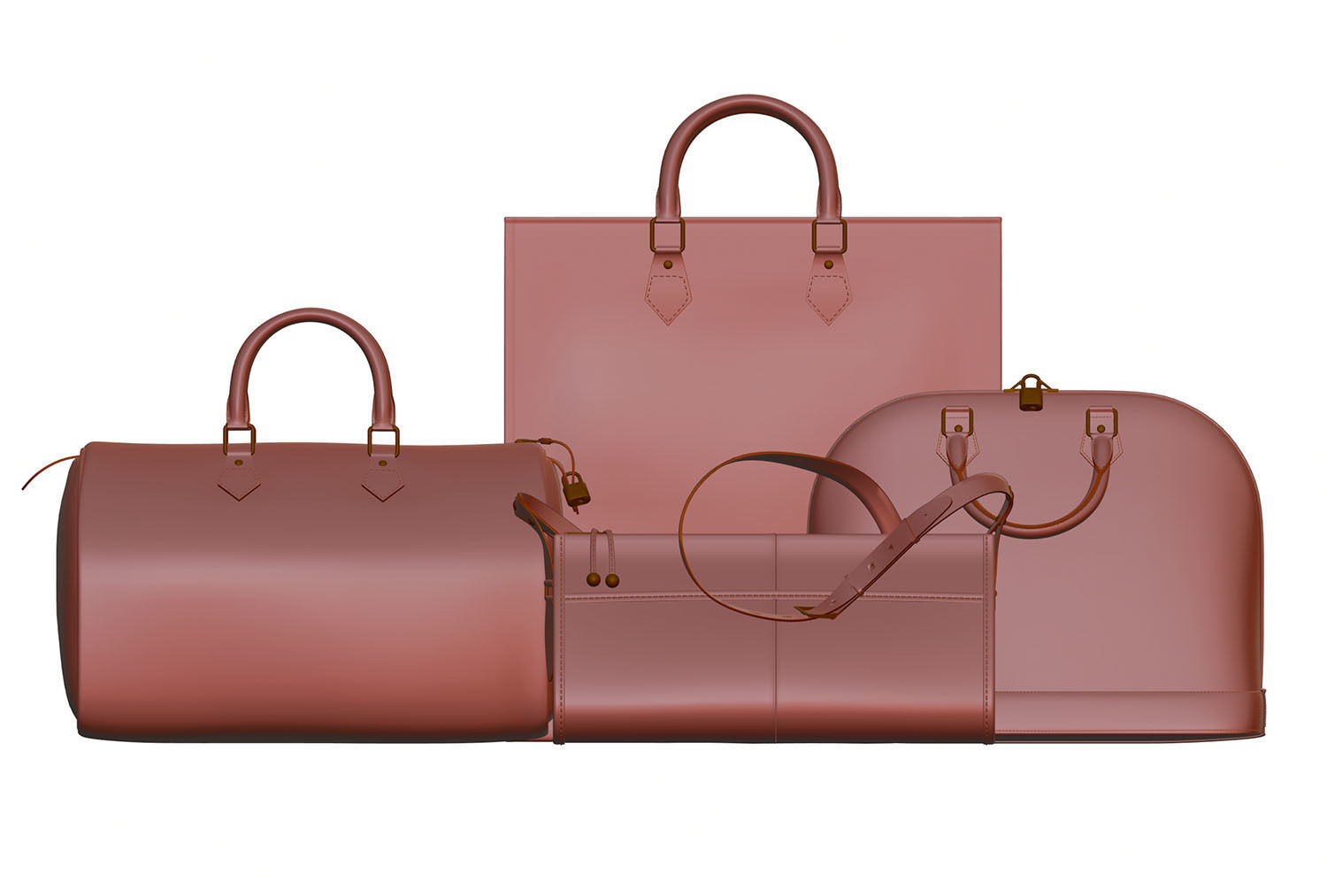 Set of four stylish brown bags 3D model_10