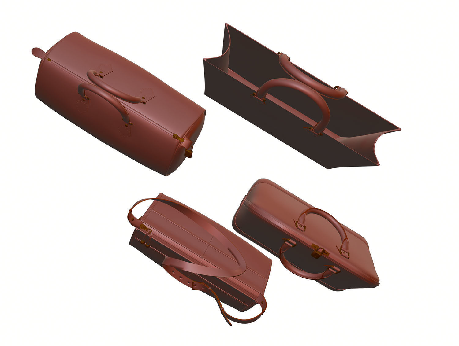 Set of four stylish brown bags 3D model_12