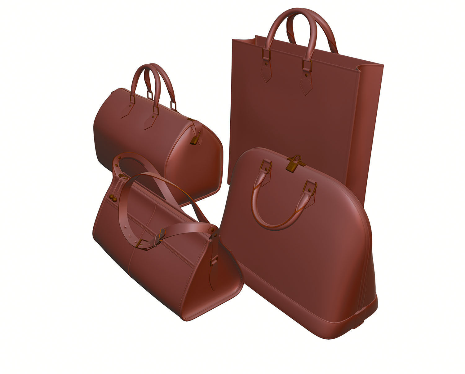 Set of four stylish brown bags 3D model_9