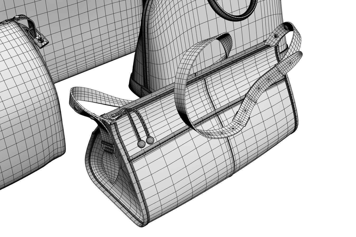 Set of four stylish brown bags 3D model_5