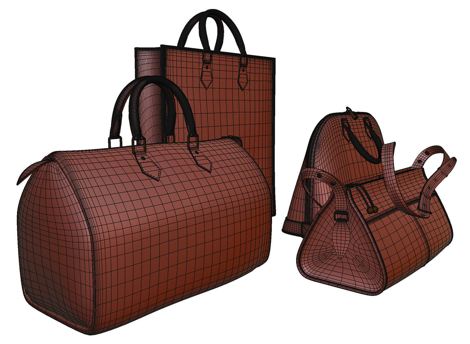 Set of four stylish brown bags 3D model_13