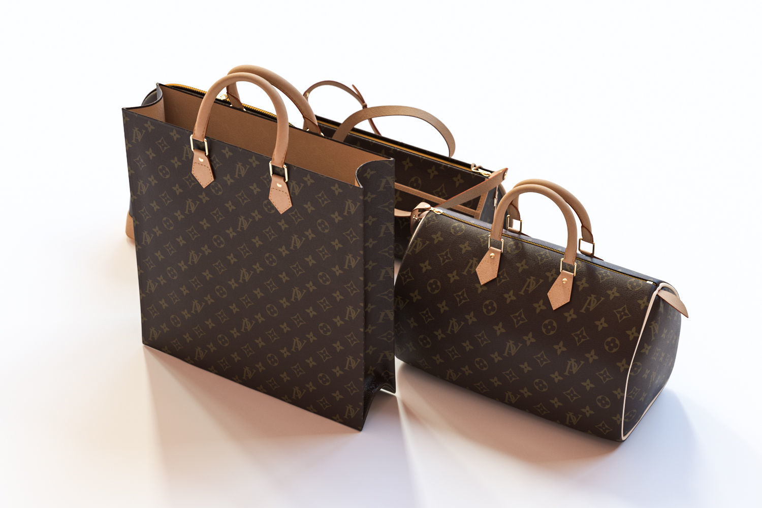 Set of four stylish brown bags 3D model_2