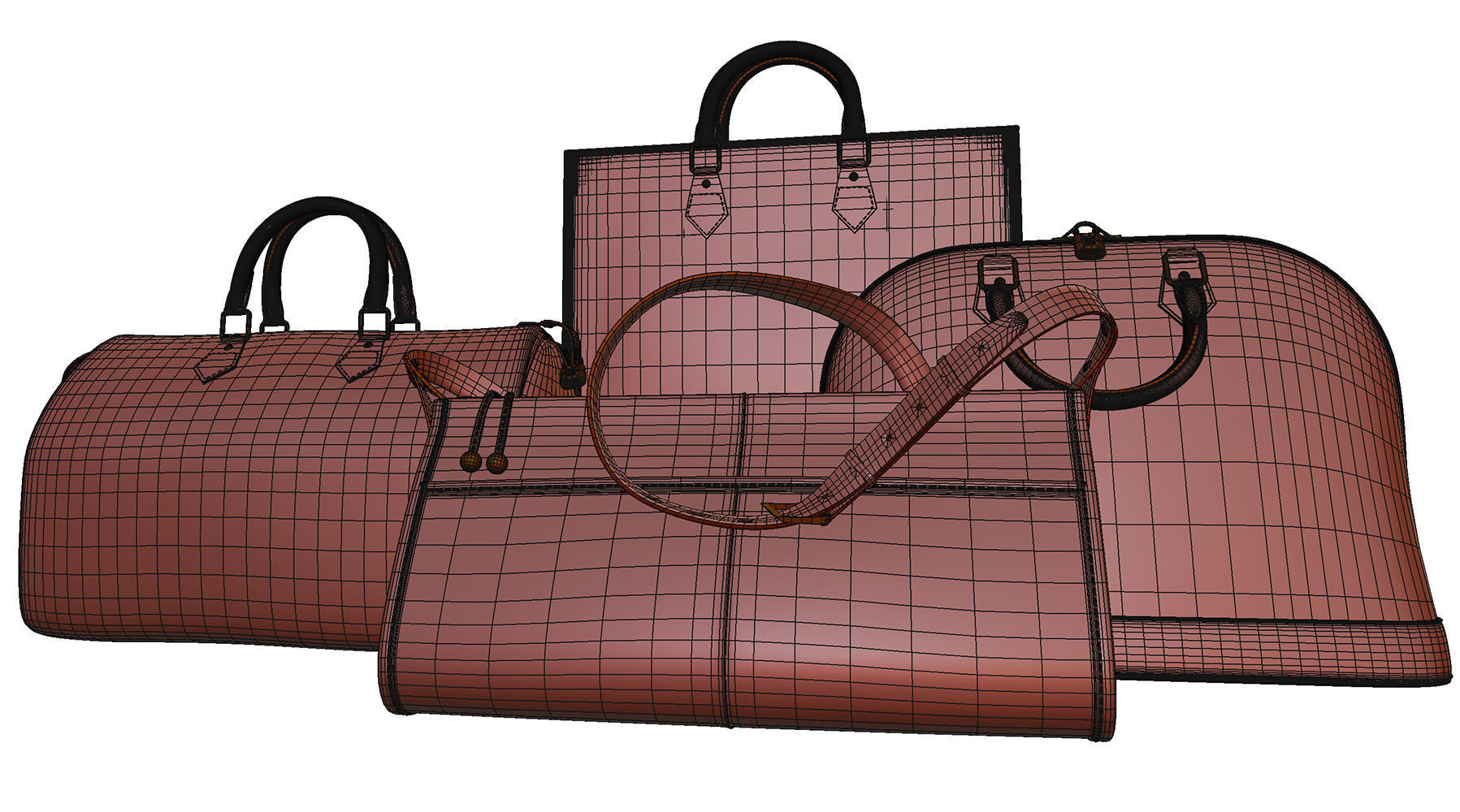 Set of four stylish brown bags 3D model_14