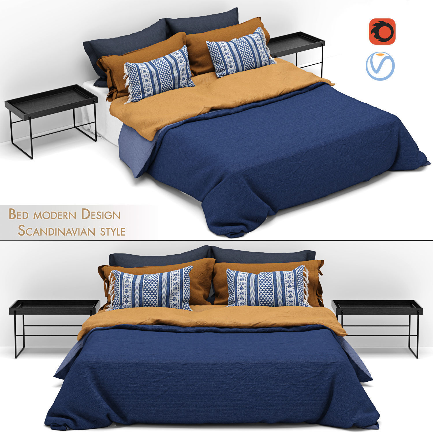 Bed Scandinavian style 3D model_4