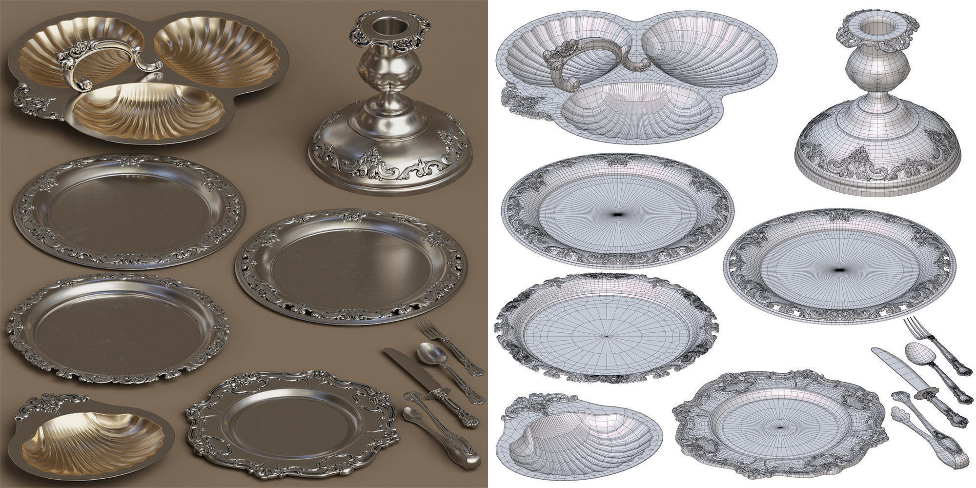 Midpoly 44 items Holloware service set 3D model_11