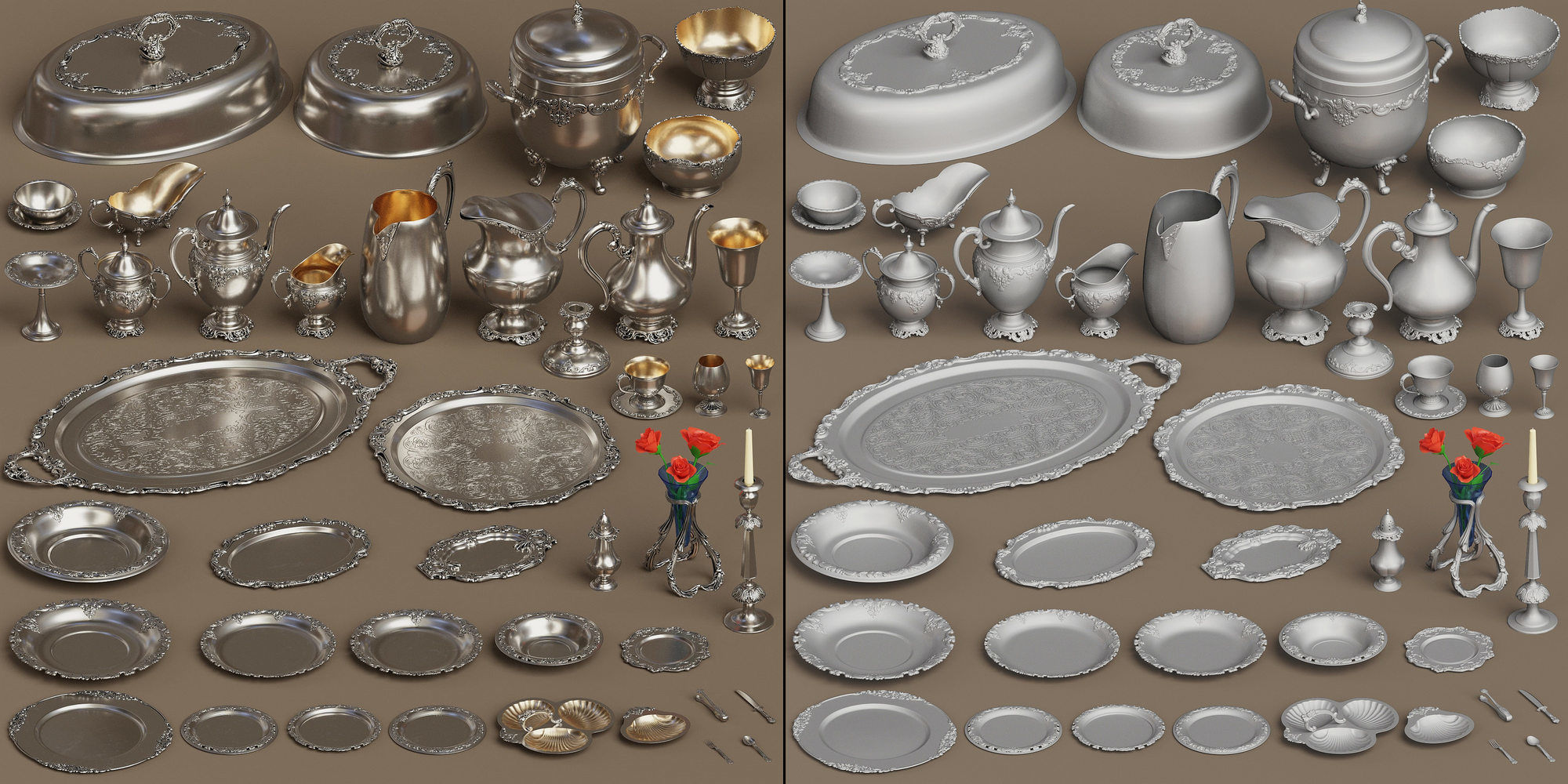 Midpoly 44 items Holloware service set 3D model_5