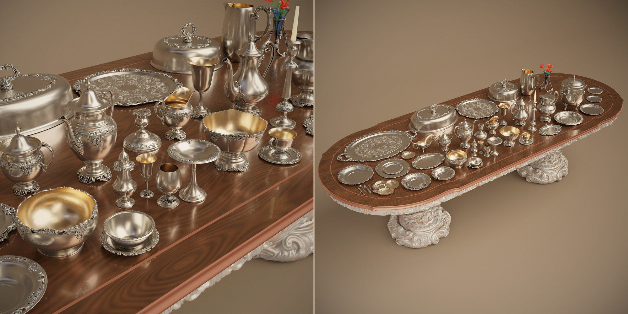 Midpoly 44 items Holloware service set 3D model_2